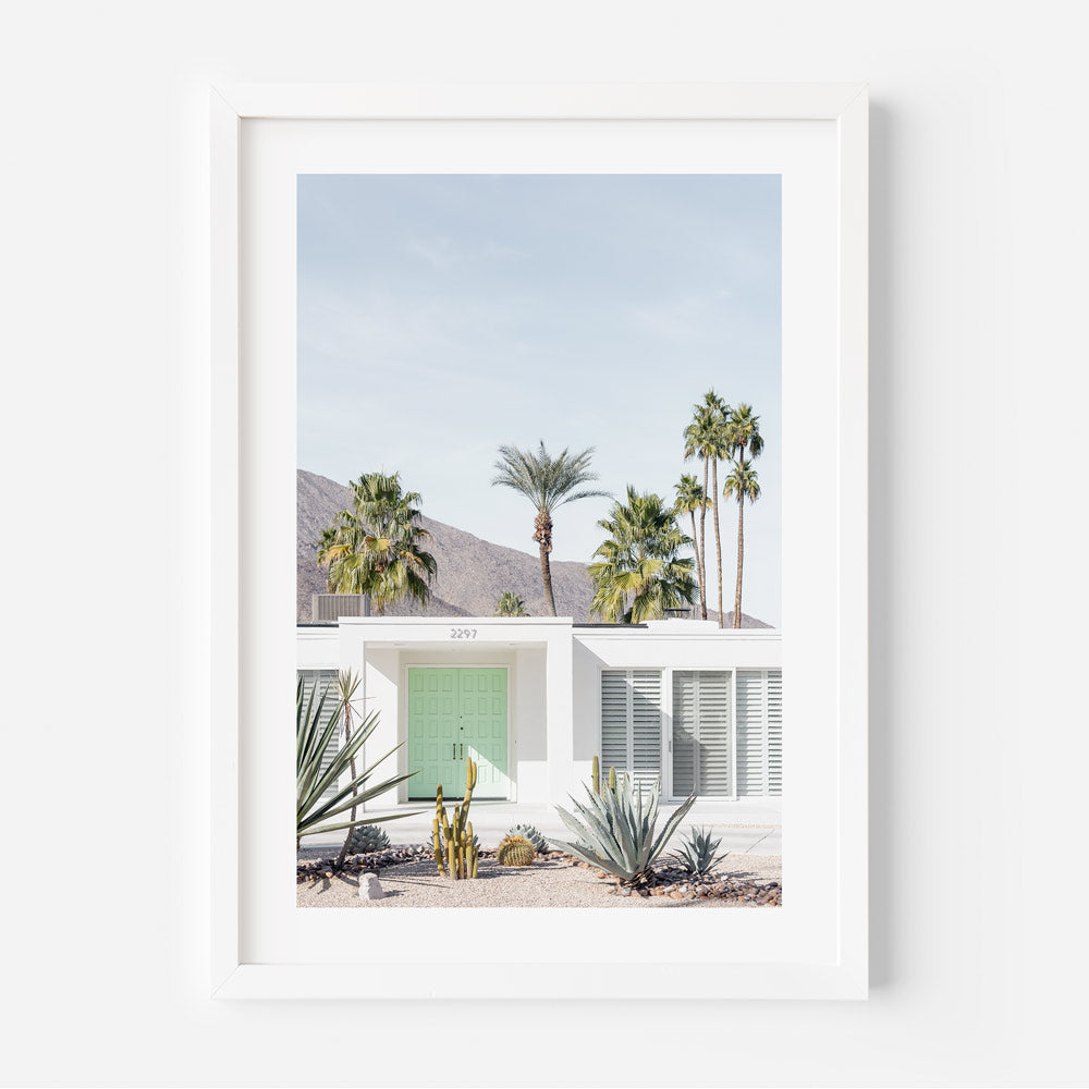 Mint green door in Palm Springs, California - wall art decor for homes and offices by Oblongshop.