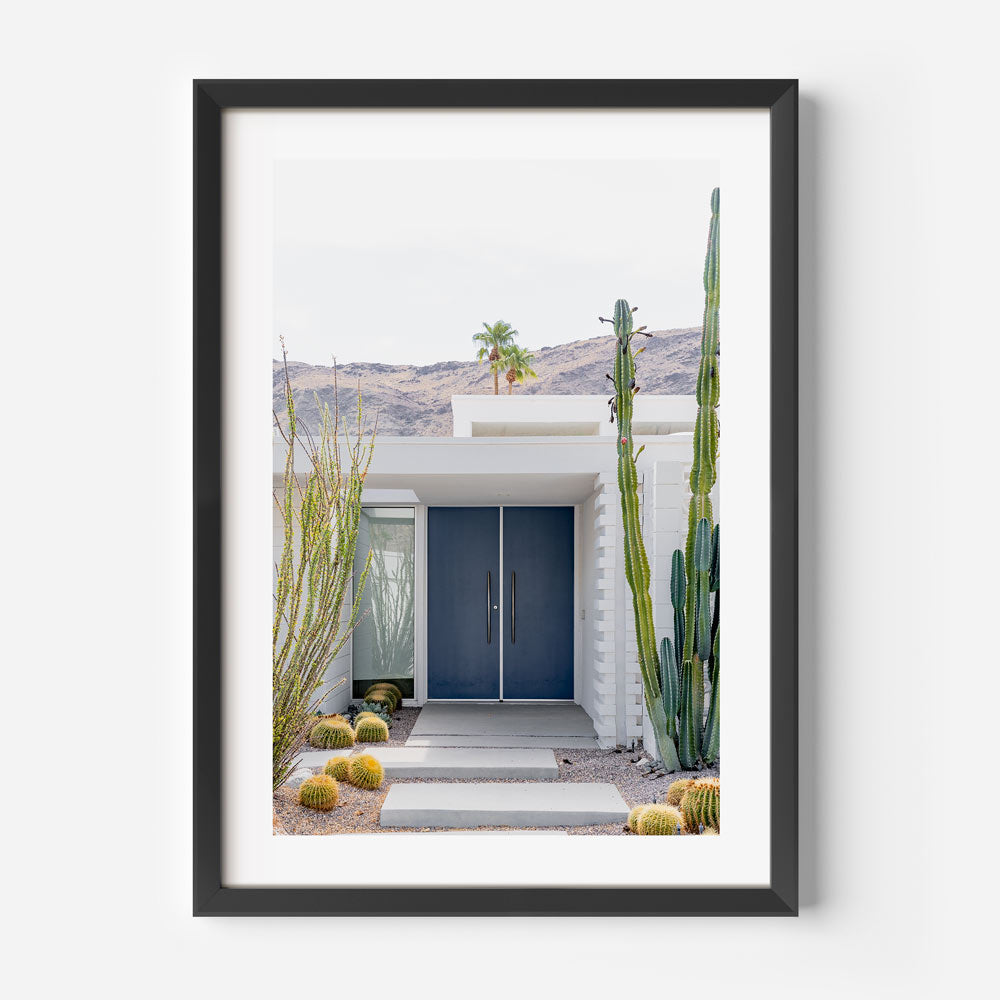 Wall art featuring a desert house in Palm Springs, California - Navy Blue DOOR HOUSE IN PALM SPRINGS