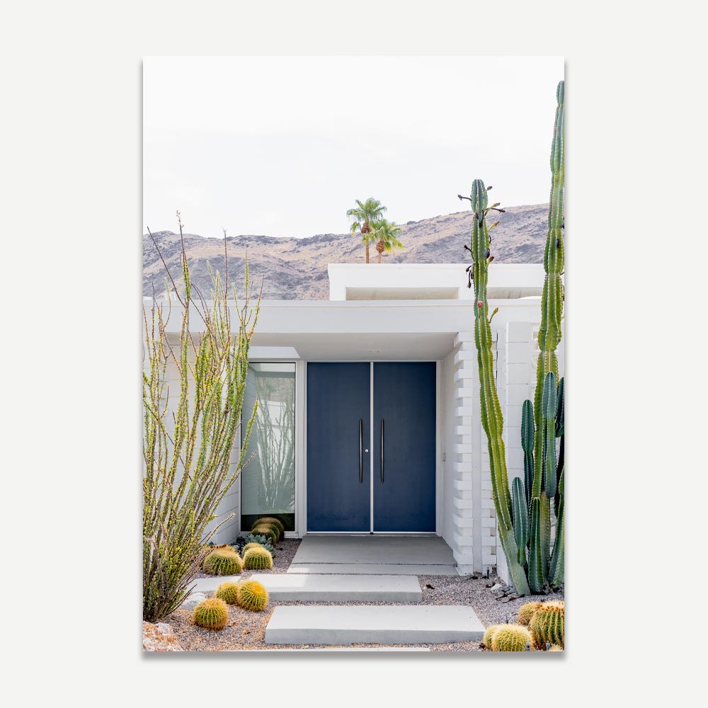 Transform your living space with our desert house wall art - Navy Blue DOOR HOUSE IN PALM SPRINGS - cool art