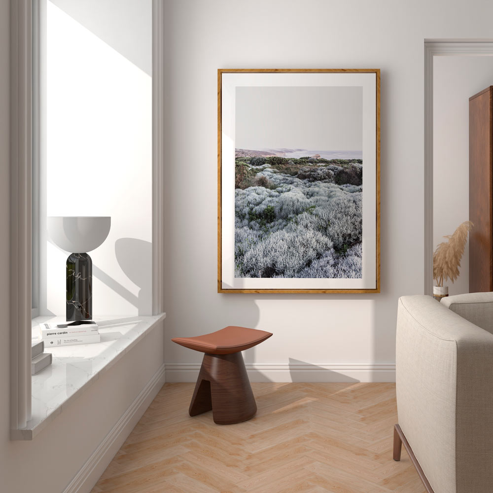 Wall art featuring a golden framed photo of a field of plants from Great Ocean Road, Victoria, perfect for home or office decor.