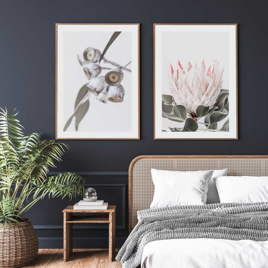 Framed print showcasing the intricate details of a Queen Protea flower, ideal for bringing natural beauty into your home.