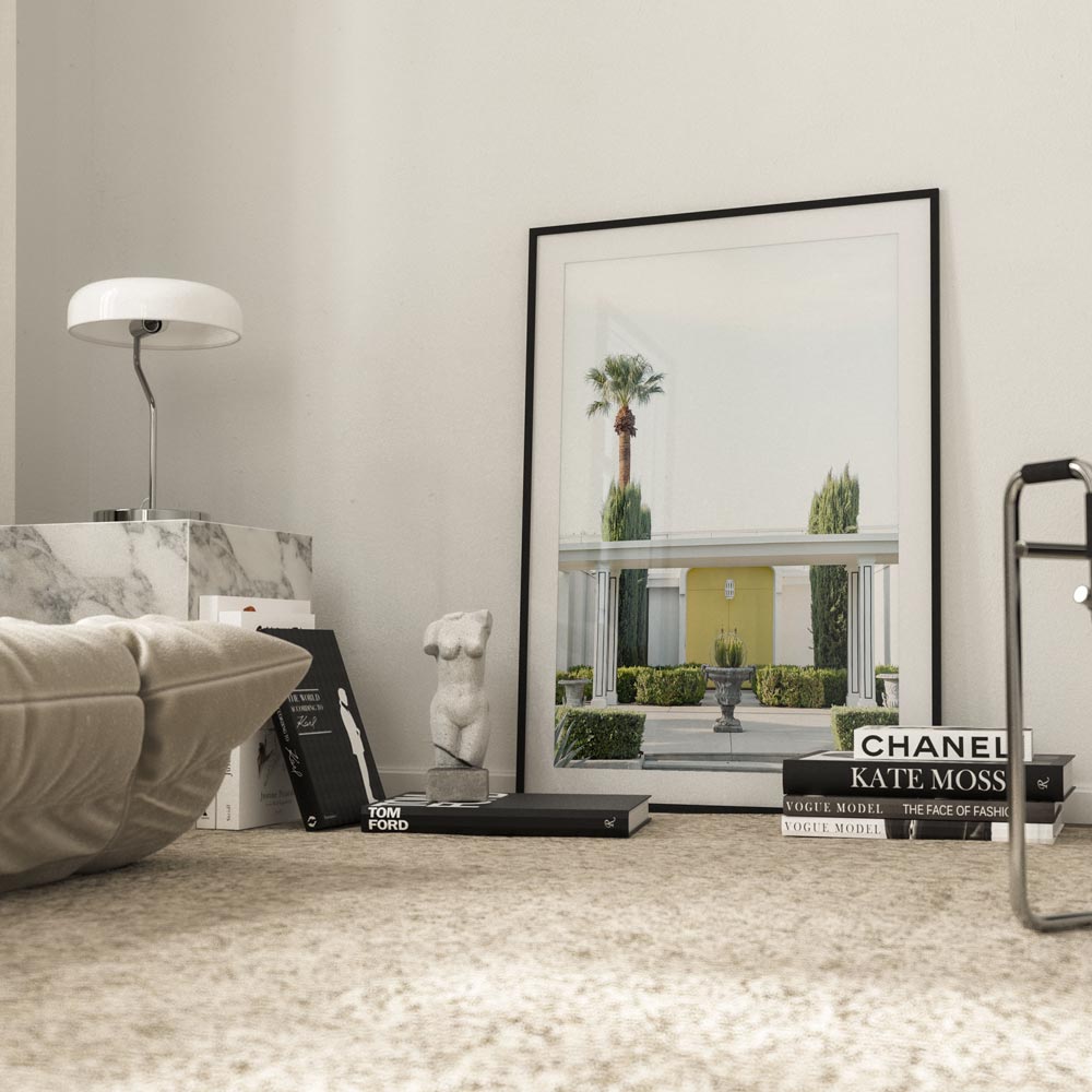 Yellow door house in Palm Springs wall art from OblongShop, ideal for brightening up your home decor this summer.