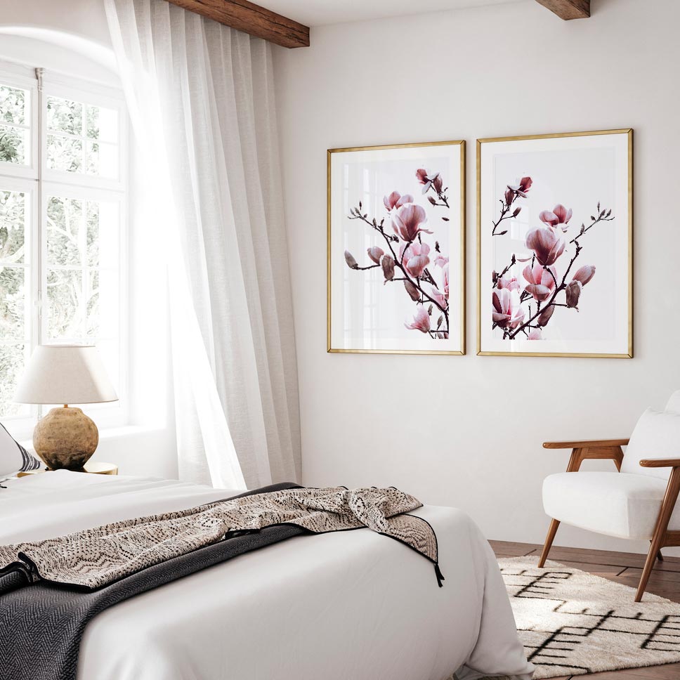 Set of 2 Art Prints - Pink Magnolia I & II