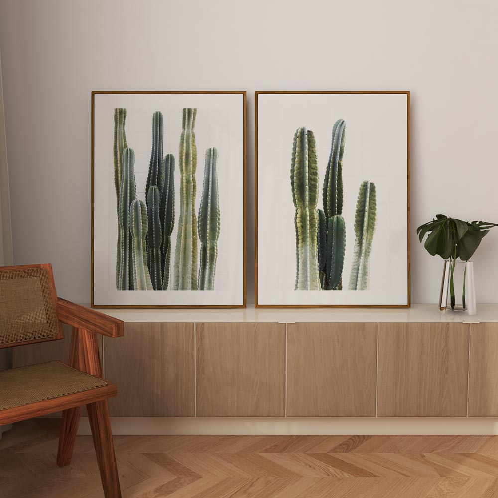 Abstract Torch Cacti Poster: Modern wall art featuring abstract torch cacti. Perfect for home and office decor. Available as canvas or framed print.