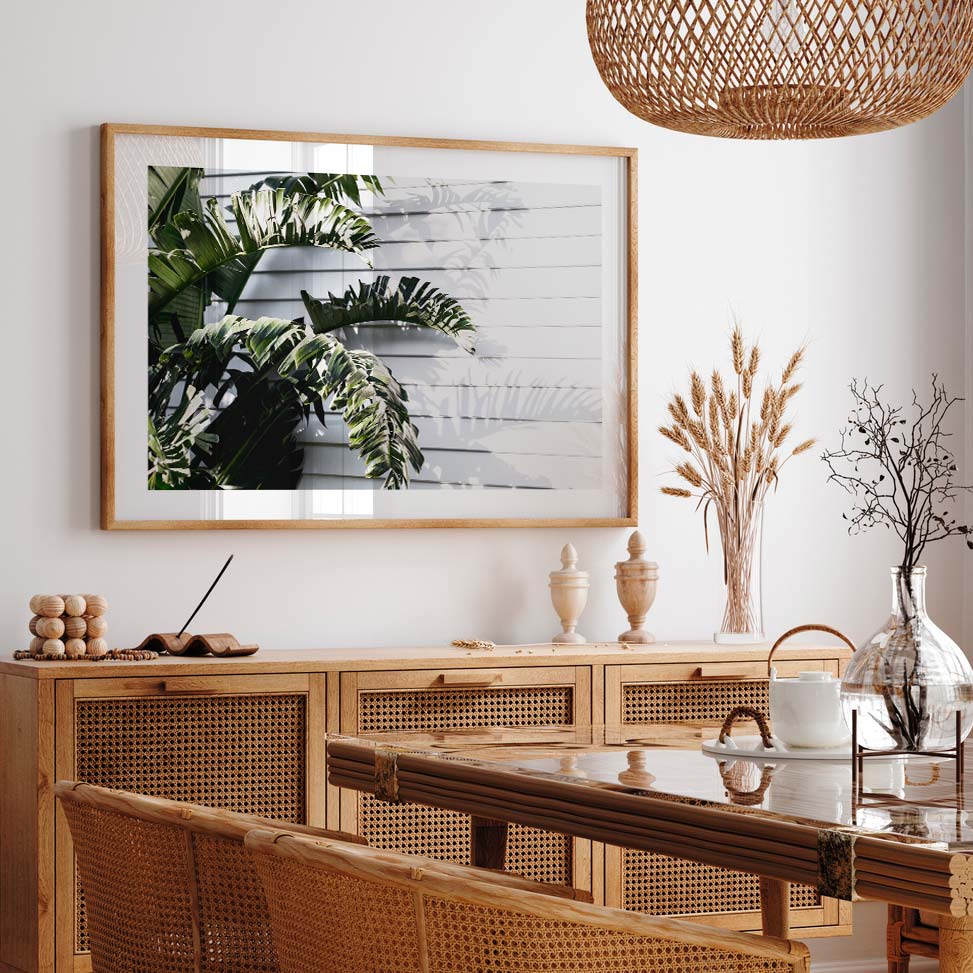 Real photography of tropical palm leaf print for wall artwork
