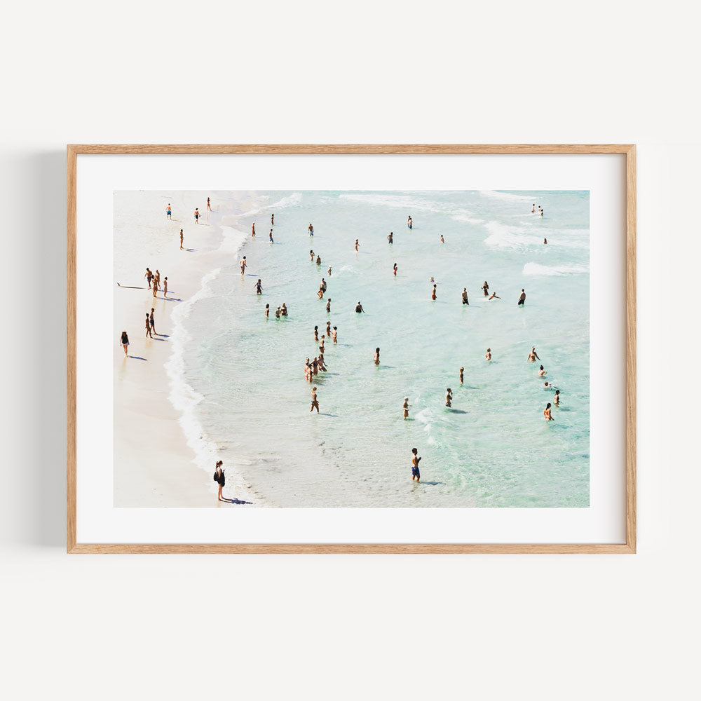White framed photo of ocean swimmers, art wall art