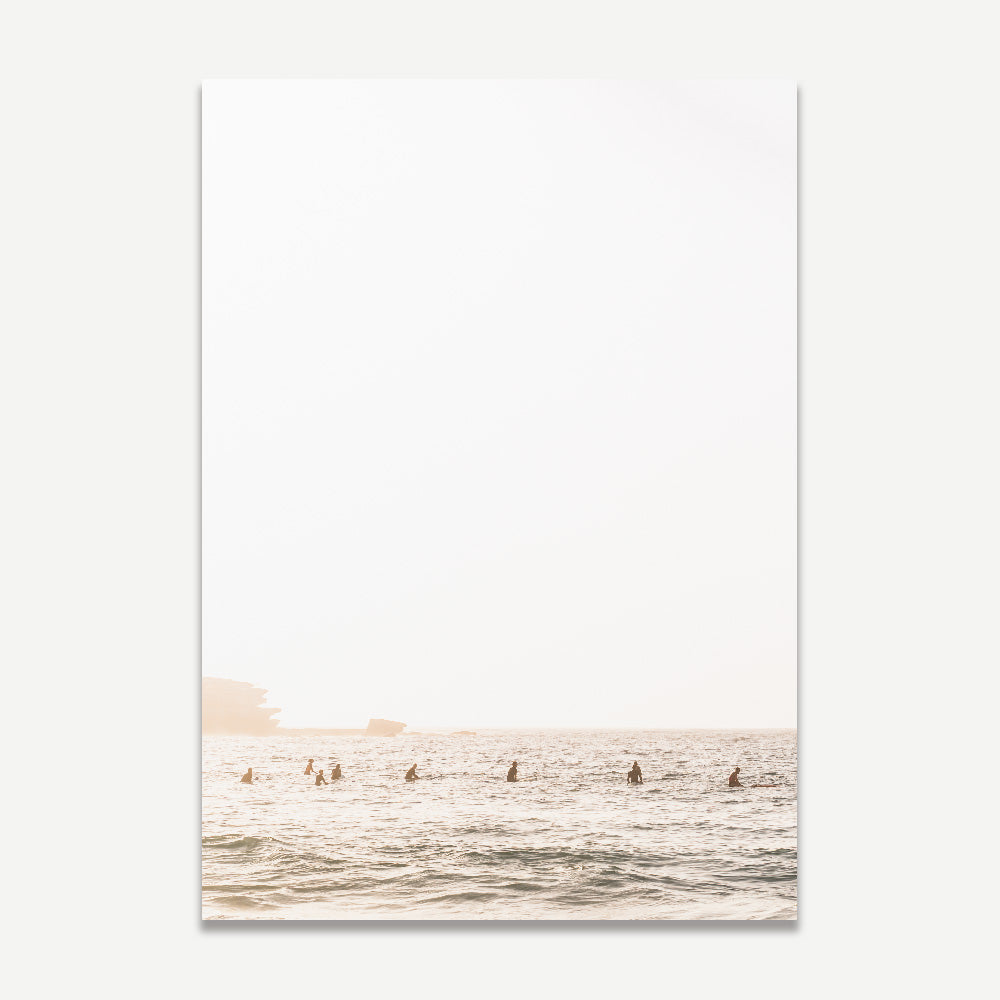 Artwork of surfers in the ocean, wall decor
