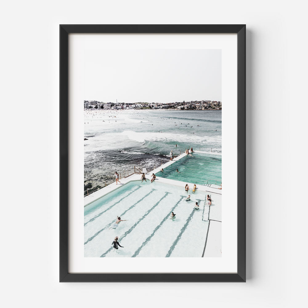 Bondi Serenity: Poolside scene with ocean view, enhancing your wall art collection with coastal decor.