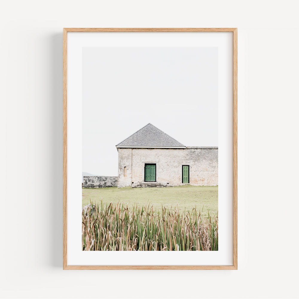 odern art print of a building with green doors - Architecture on Norfolk Island