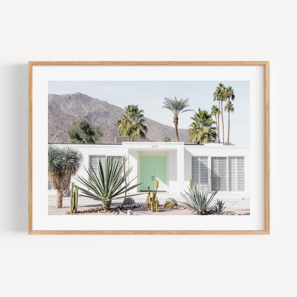 Explore the charm of Palm Springs with this desert house wall art - perfect for your front room or lounge.