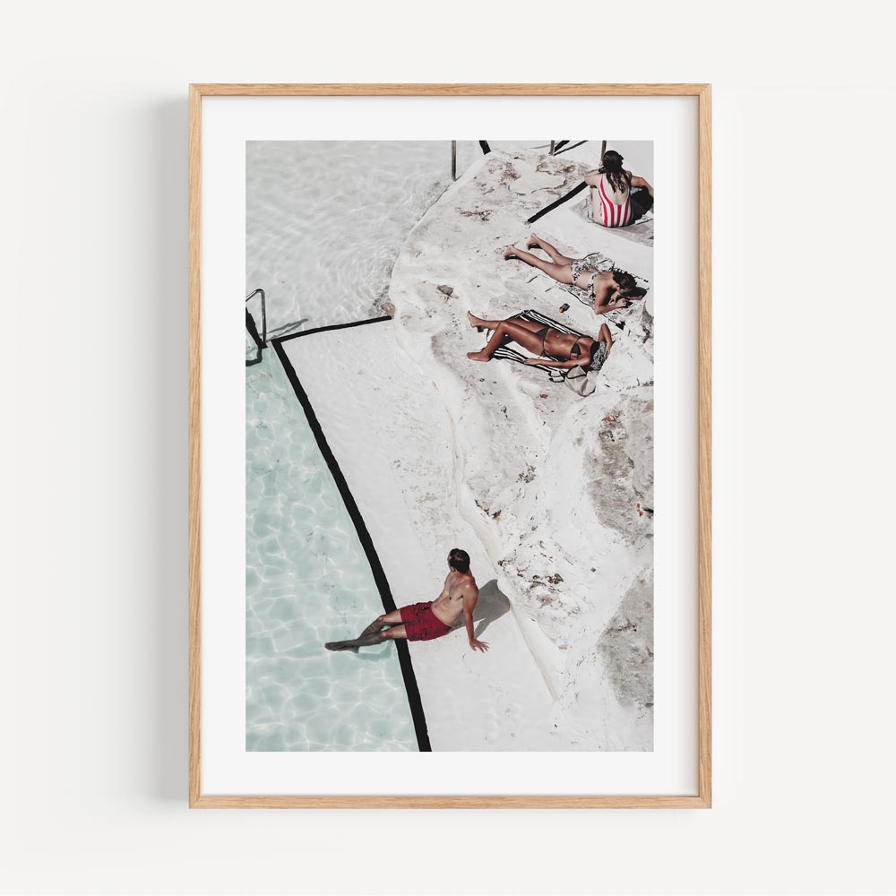 Canvas print showcasing the leisurely scene of Bondi Icebergs poolside relaxation, ideal for coastal photography decor and wall art.