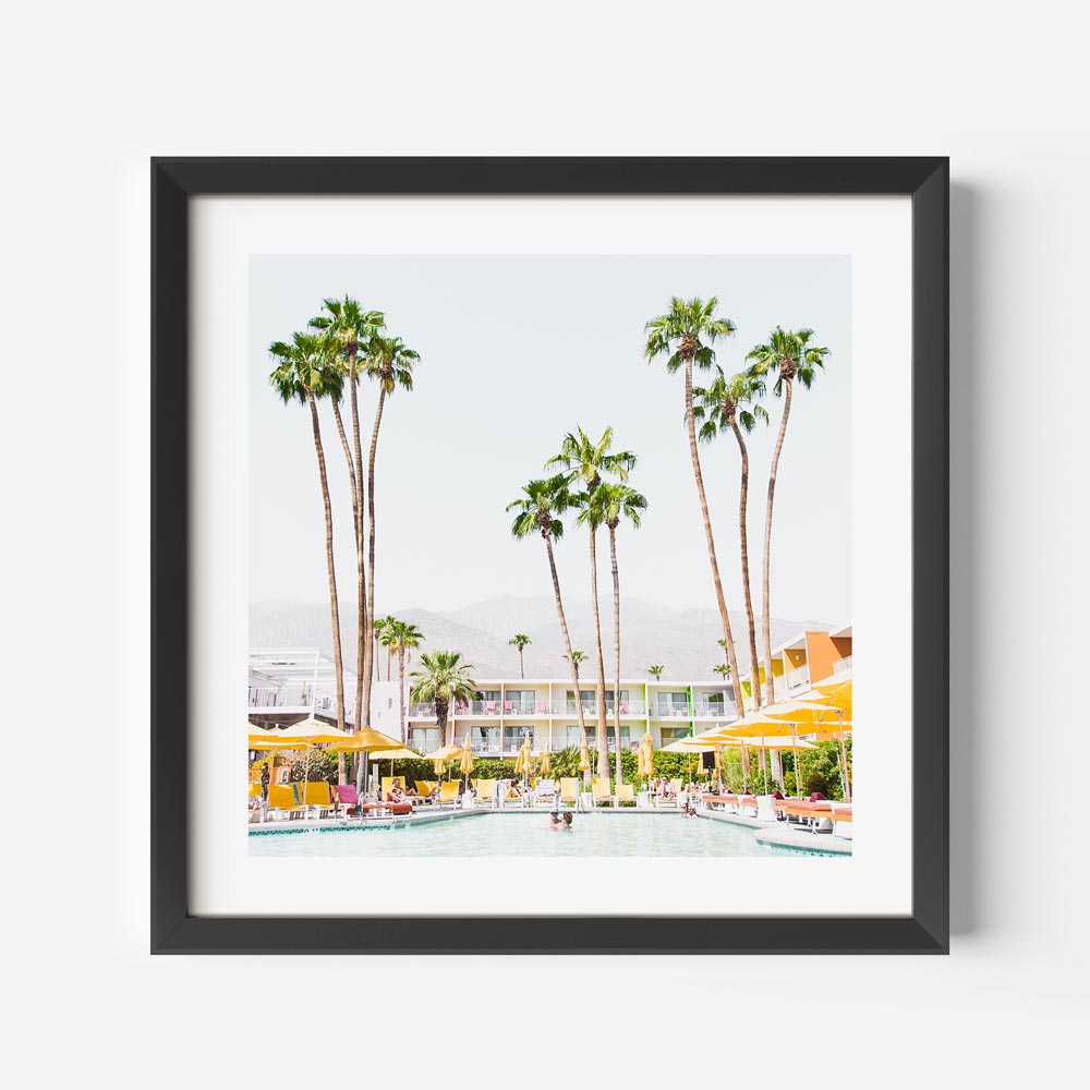 Framed art of palm trees and a pool at The Saguaro Hotel in Palm Springs - prints shop