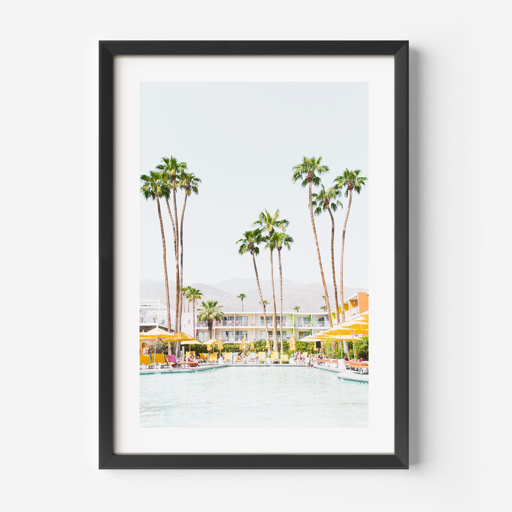 Modern wall art: A back framed photo of palm trees and a pool at The Saguaro Hotel in Palm Springs - Oblongshop