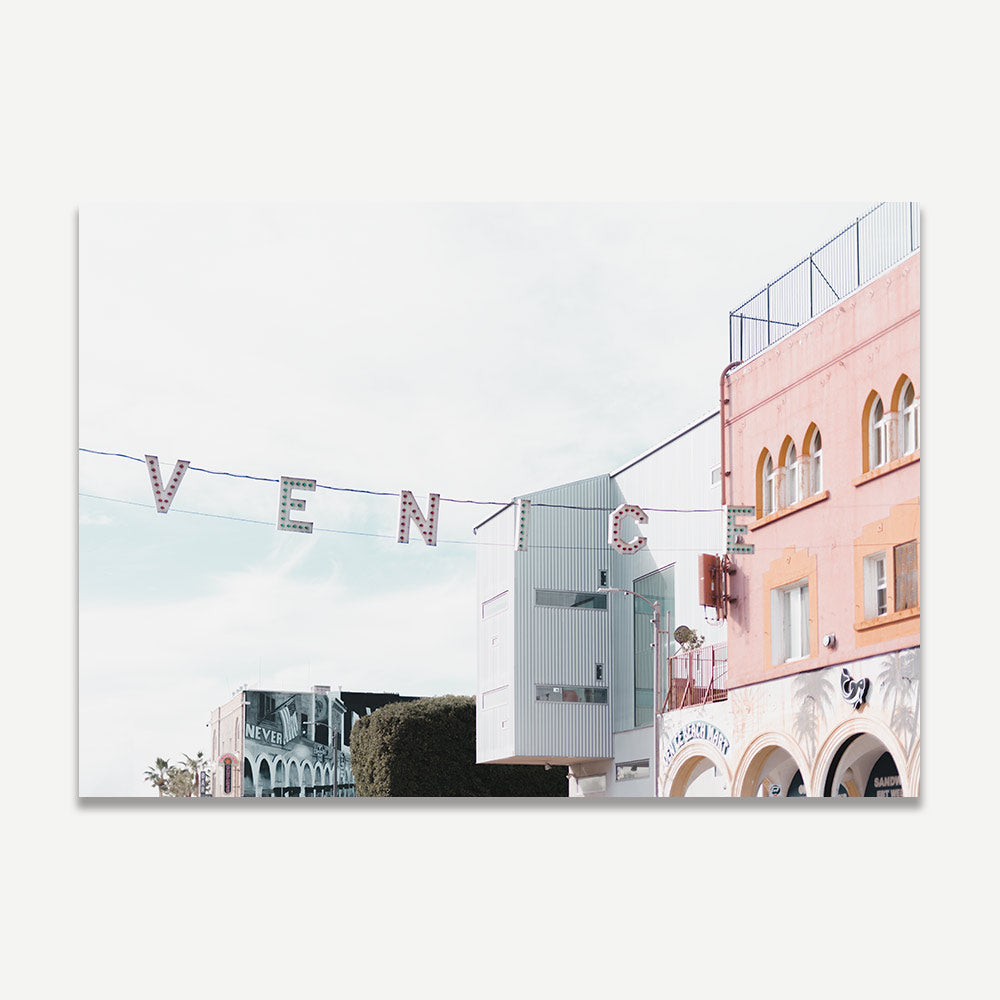 Framed Los Angeles Landmark: The iconic Venice Beach sign, a must-see attraction for tourists and locals alike, ideal for enhancing your wall decor collection.