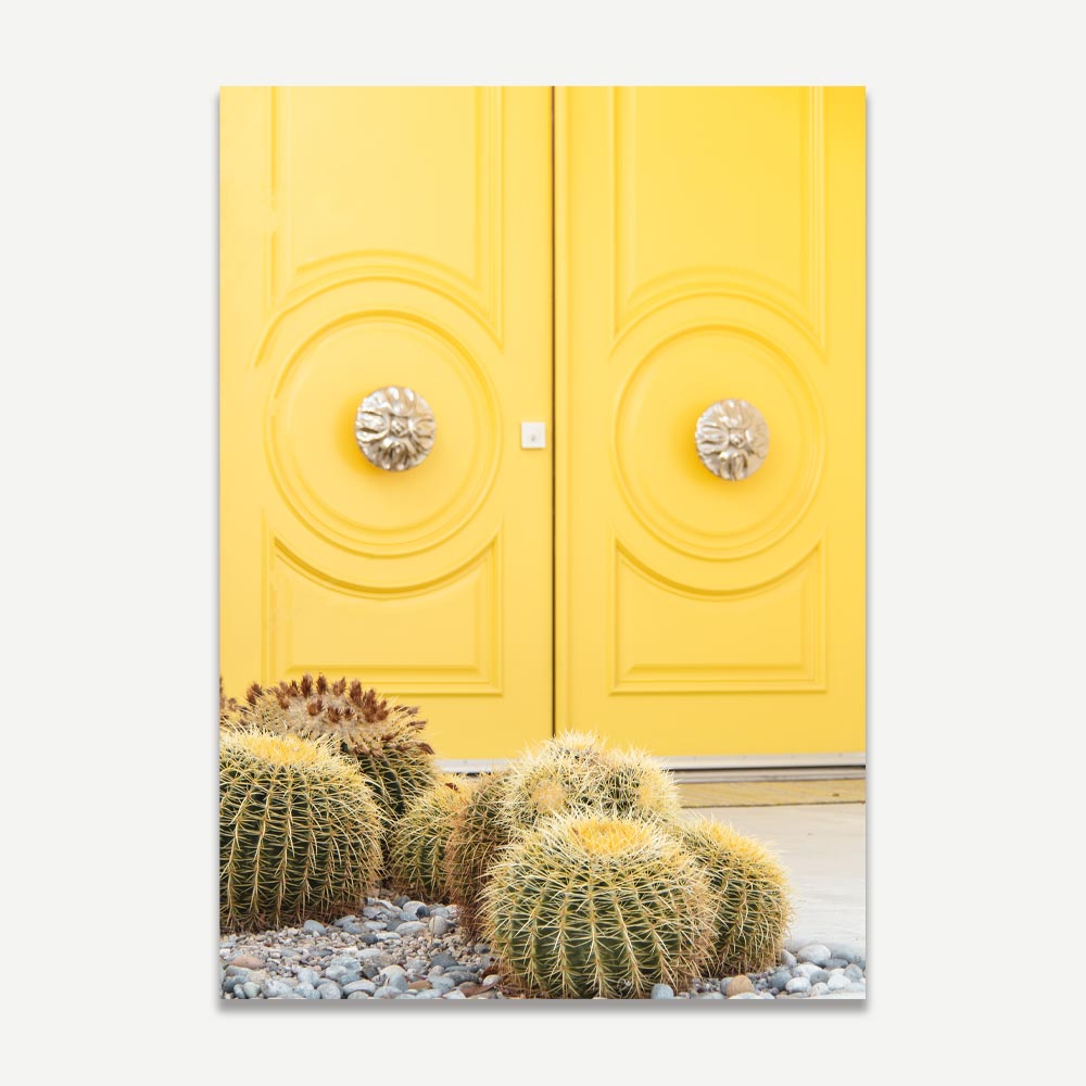 Artwork of a yellow door and cactus in Palm Springs - real photography wall decor by Oblongshop.